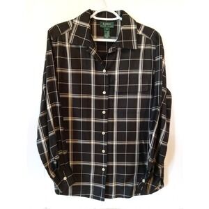 💖 Lauren Ralph Lauren Black and White Plaid Button Down Shirt